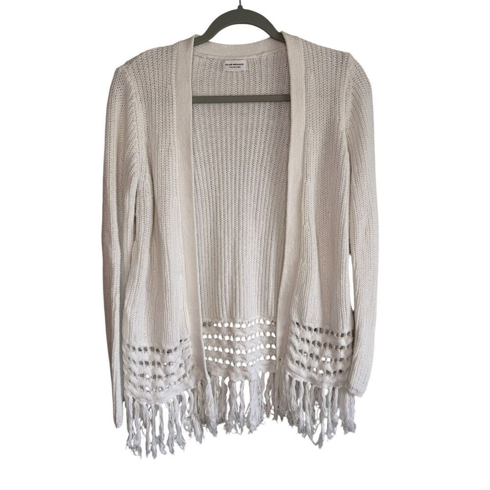 Club Monaco White Crochet Open‎ Front Cardigan Italian Yarn Size Small